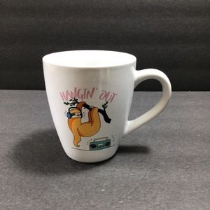 Orange Sloth With Earphone On Branch Funny White Ceramic Mug, Novelty Tea Coffee